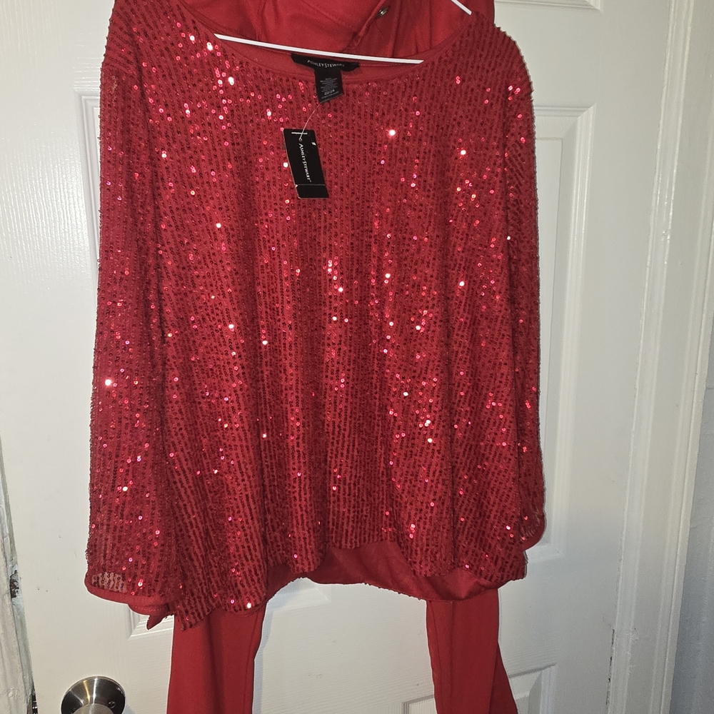 Ashley Stewart Red Sequin Blouse - Picture 4 of 4